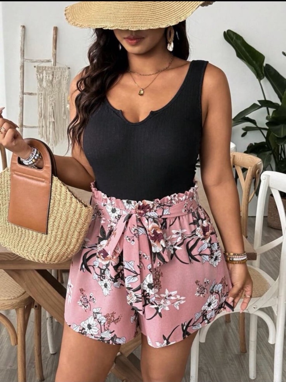 Women's Striped & Floral Print Sleeveless Boho Jumpsuit